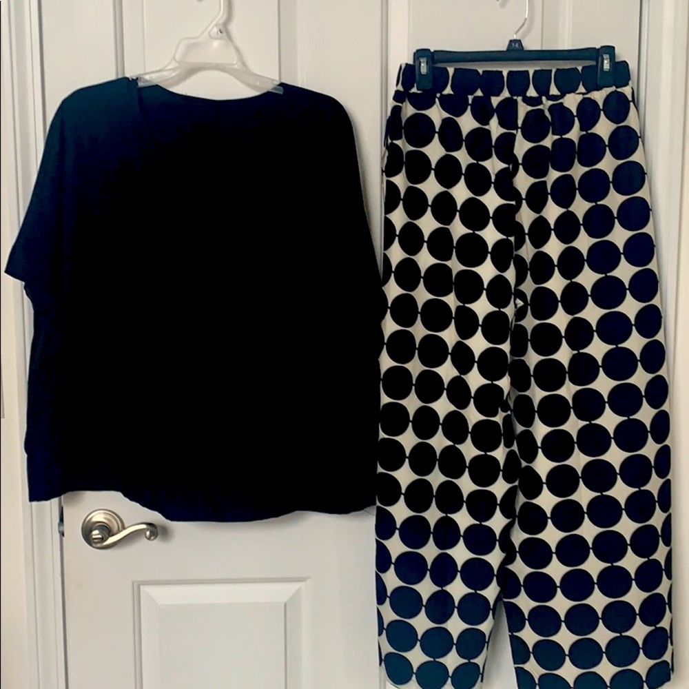 Black and cream polka dot pants and top